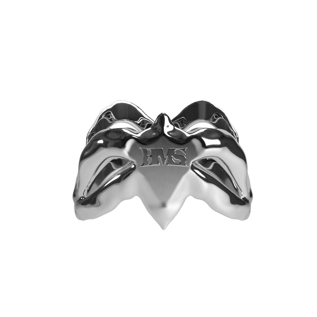 Front view of our bms spider ring in silver with stainless steel and waterproof function with high quality design and adjustable ring